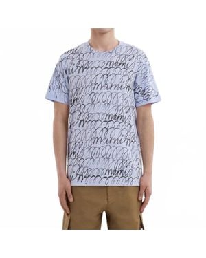 Marni Scribbled Motif Organic Cotton T-Shirt - Blue