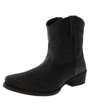 Roper Leather Ankle Cowboy, Western Boots - Black