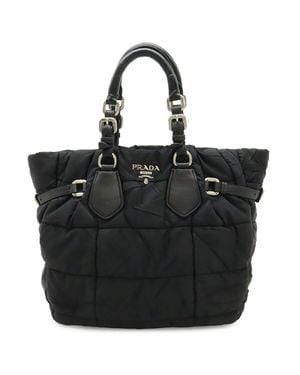 Prada Nylon Leather Logo Tote Bag - Black