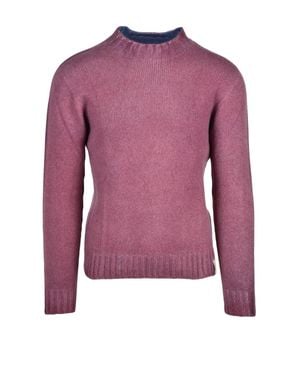 Bob Bordeaux Virgin Wool Two-Tone Crewneck Sweater - Purple