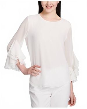 Calvin Klein Ruffled Sleeve Top - White