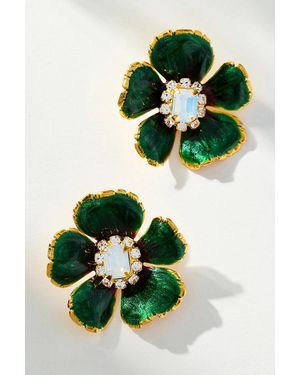 The Pink Reef Floral Post Earrings - Green