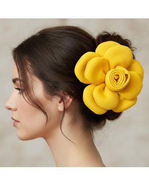 Fashnzfab Fabric Floral Statement Pin Brooch Alligator Snap Hair Clip - Yellow
