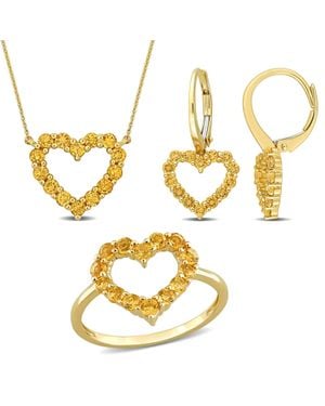 Mimi & Max 2 1/2Ct Tgw Citrine Jewelry Set Heart Necklace Earrings Ring 10K - Metallic
