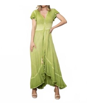 Original USA Mineral Wash Butterfly Sleeve High Low Maxi Dress - Green
