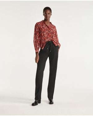 The Kooples Printed Floral Semi-Sheer Puff Sleeve Shirt - Red