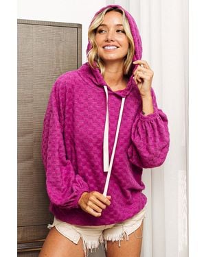 TRUEDAMES Brushed Checker Drawstring Long Sleeve Hoodie - Pink
