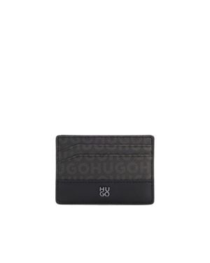 HUGO Stacked-Logo Card Holder With Monogram Print - Black