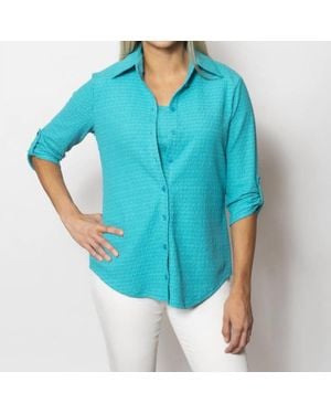 Sno Skins Pucker Knit Button Shirt - Blue