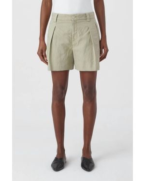 Closed Mid Waist Linen Cotton Blend Shorts - Natural
