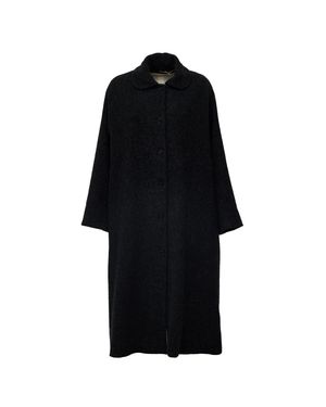 Apuntob Rounded Collar Flared Long Coat - Black