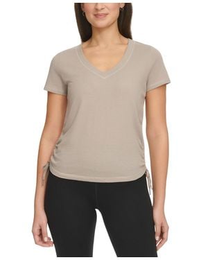 Calvin Klein T-Shirt Moon Rock Textured Drawstring Ruched Top Fts478 - Gray