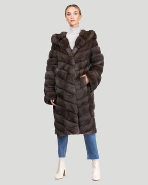FURLING BY GIANI Suede Midi Coat in Brown | Lyst