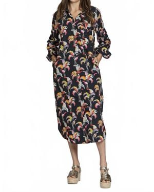 Apny Printed Shirt Dress - Black