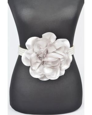 Fashnzfab Oversized Flower Pearl Elastic Belt - Gray