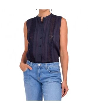 FRAME Lace Trimmed Sleeveless Shirt - Blue