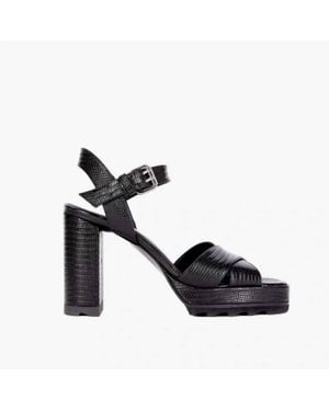 The Kooples Lizard Effect Leather Heeled Sandals - Black