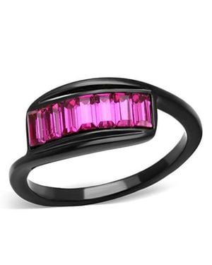 Fashnzfab Ip(Ion Plating) Stainless Steel Ring With Top Grade Crystal - Purple