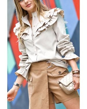 Mazik Deco Ruffle Blouse - Gray