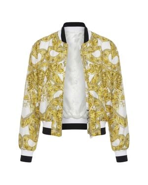 Versace 100% Silk Barocco Chain Print Cropped Bomber It40 S - Yellow