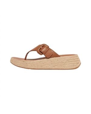Fitflop F-Mode Espadrille Adjustable Leather Flatform Toe Post Sandal - Brown