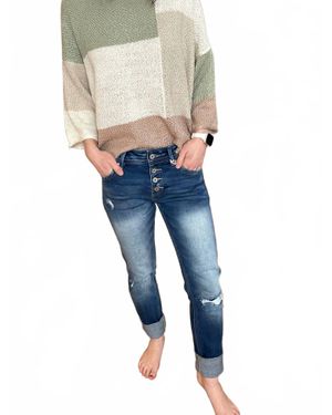 Kancan Ella Mid Rise Skinny Straight Cuff Jeans - Blue