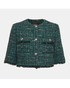 Maje Tweed Metallic Vizeldo Cropped Jacket - Green