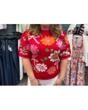 Thml Short Sleeve Floral Detail Knit Top - Red