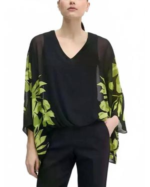 Joseph Ribkoff Floral Print V-Neck Blouse - Black