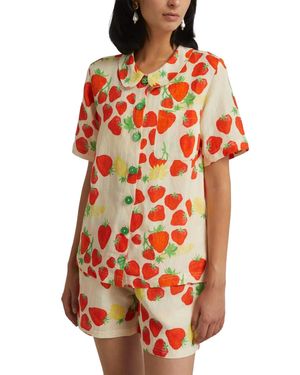 Helmstedt Strawberry-Print Linen-Blend Shirt - Red