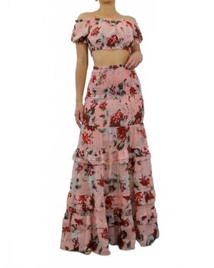 SurelyMine Floral Scrunch Skirt Set - Pink
