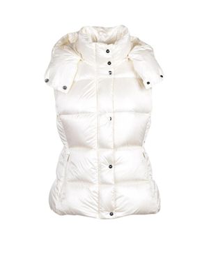 Add Lightweight Down Vest With High Collar And Detachable Hood - White