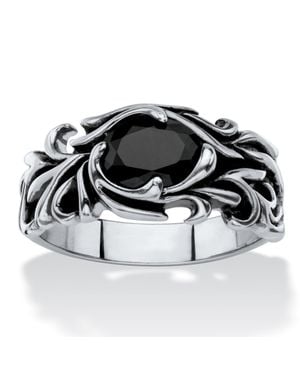Palmbeach Jewelry Crystal Antiqued Stainless Steel Scrolling Leaf Ring - Metallic