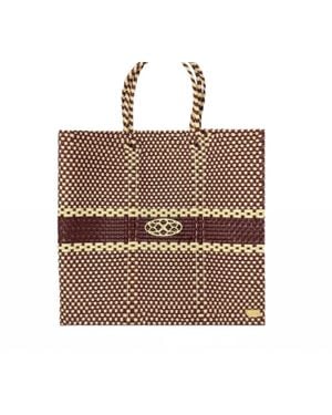 Lolas Bag Stripe Shoulder Strap Medium Tote Bag - Brown