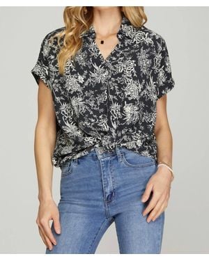 She + Sky Cassie Drop Shoulder Printed Top - Blue
