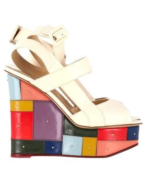 Charlotte Olympia Peep-Toe Wedge Sandals - White