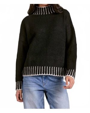 Elan Whipstitch Edge Solid Sweater - Black