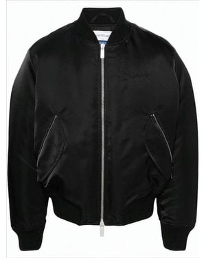 Off-White c/o Virgil Abloh Minimalist Nylon Bomber Jacket With Ribbed Details - Black
