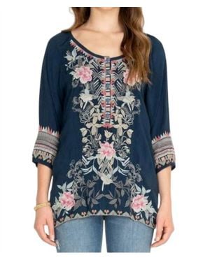 Johnny Was Tamaya Embroidered Scoop-Neck Blouse - Blue