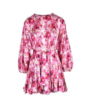Feminista Fuchsia Pleated Polyester-Blend Mini Dress - Pink