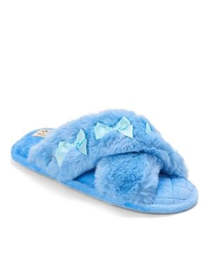 Dearfoams Jessica Bows Furry Crossband Slide Slipper - Blue