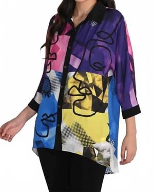 FRANK LYMAN Abstract Jewel Button Closure Blouse - Blue