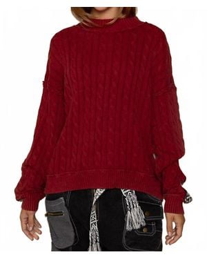 Pol Round Neck Long Sleeve Regular Fit Sweater - Red