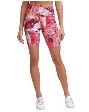 Calvin Klein Activewear Performance Printed High-Waist Bike Shorts - Red