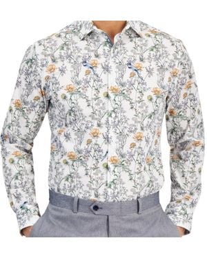 BarIII Bold Ivy Dress Shirt Bird Floral Slim-Fit Oxford Fts106 - Gray