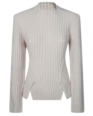 Victoria Beckham Rib Sweater Ribbed Knit High Neck Top - Gray
