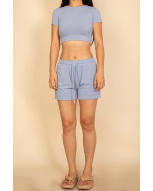 TRUEDAMES Ribbed Knit Drawstring Lounge Shorts Set - Black