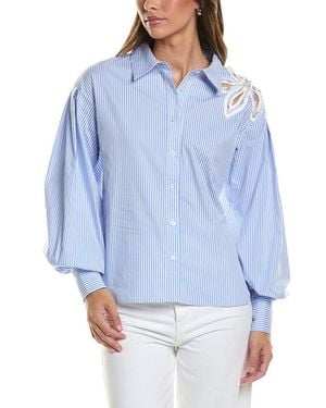 Gracia Embroidered Stripe Shirt - Blue
