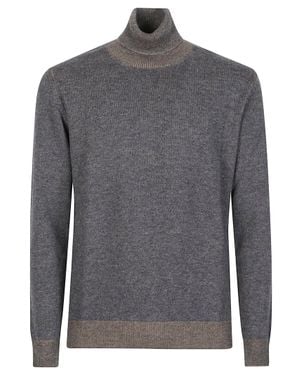 Lardini Soft Knit Ribbed Virgin Wool-Cashmere Turtleneck - Gray