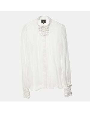 Just Cavalli Silk Organza Ruffled Sheer Blouse - White